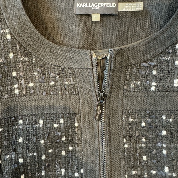 Karl Lagerfeld tweed zip-up blazer - black buttons. Chic  & classic - sz 12 - Picture 12 of 14